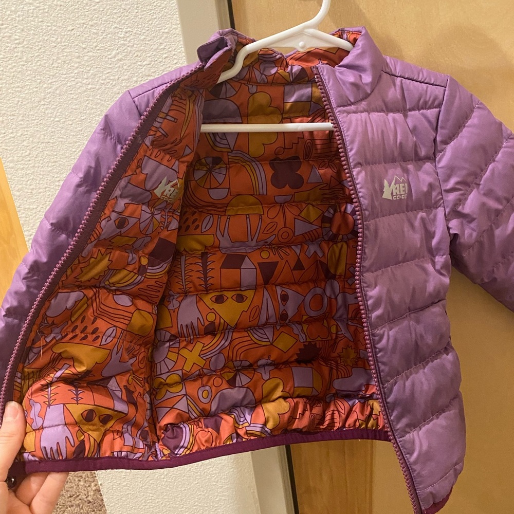 REI purple reversible puffer coat